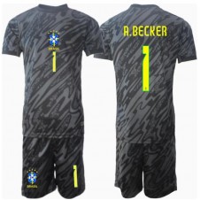 Brasil Alisson Becker #1 Keeper Bortedraktsett Barn Copa America 2024 Kortermet (+ korte bukser)